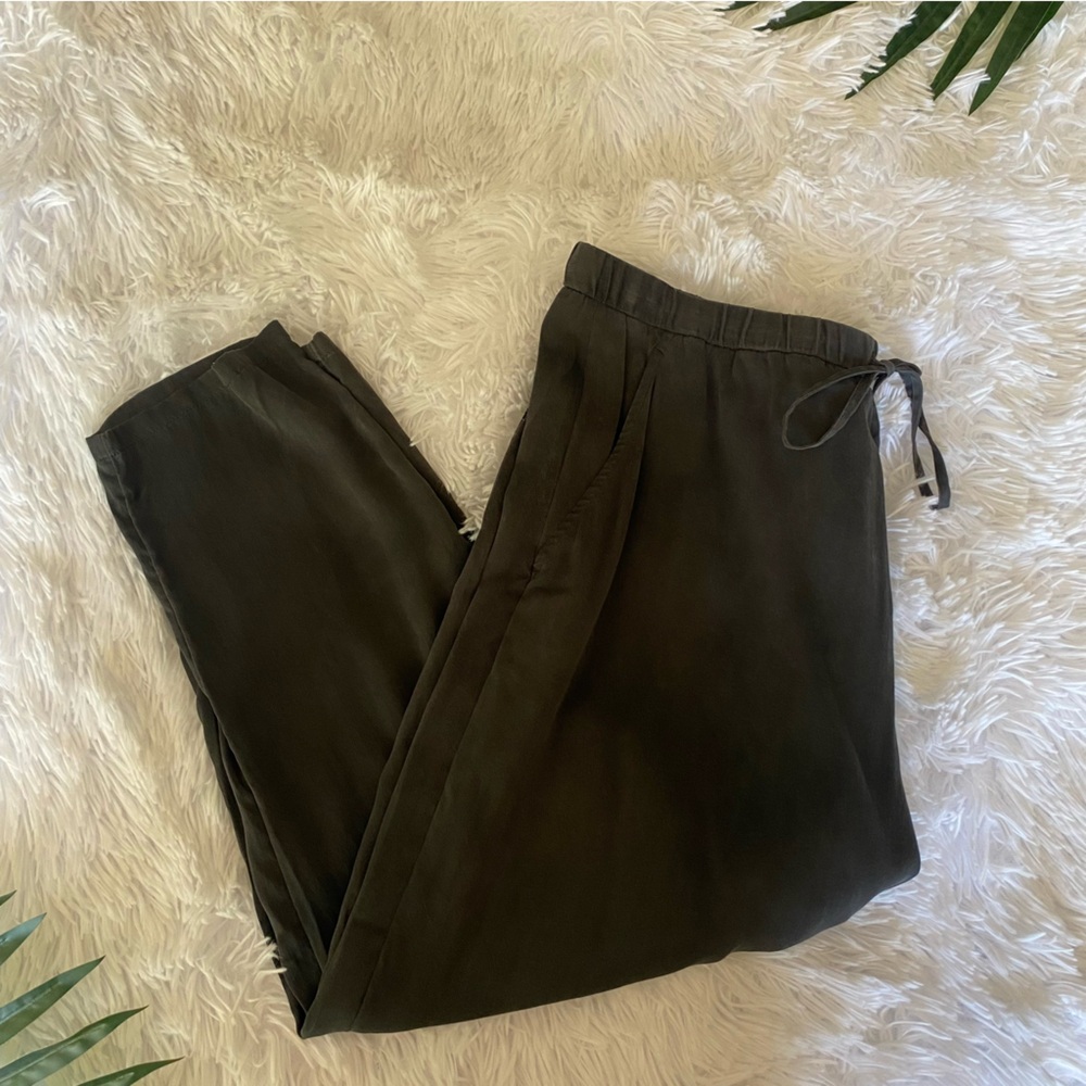 Eileen Fisher Dark Gray Washed Silk Drawstring Waist Pants | Size Small